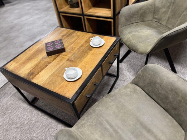 Kwadratowy stolik kawowy 70x70 z dwiema szufladkami LOFT