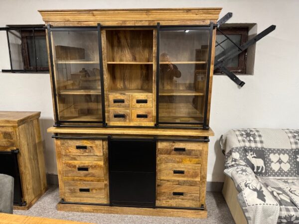 Stylowy drewniany kredens witryna 160cm seria Loft szufladki