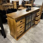 Piękna drewniana komoda 190cm przesuwne drzwi z szybą seria Loft