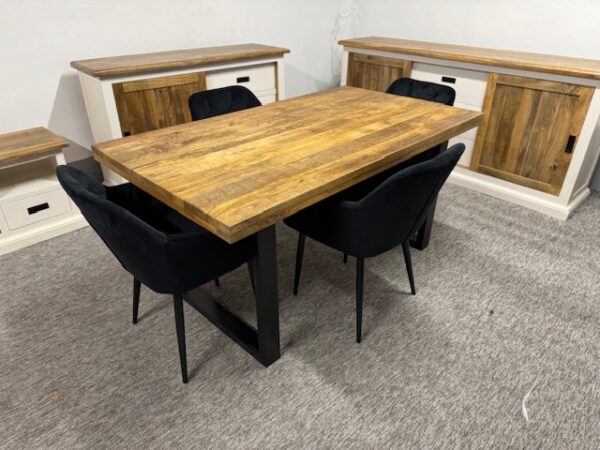 Loftowy drewniany stół do jadalni mango blat 120cm nogi U